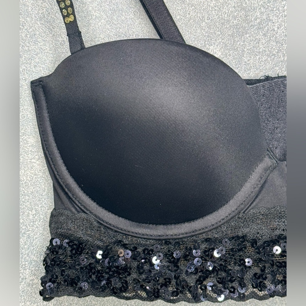PINK Victoria's Secret Black Lace/Rhinestone Padded Bustier Bra - Size 34B - Picture 3 of 6